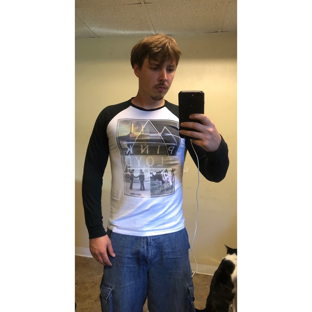 Liquid Blue Pink Floyd Raglan Baseball Shirt Medium Black White Graphic Tee 2015